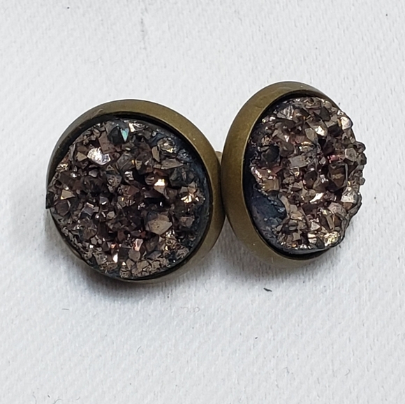 Vintage Rock Crystal Button Earrings - Picture 4 of 8